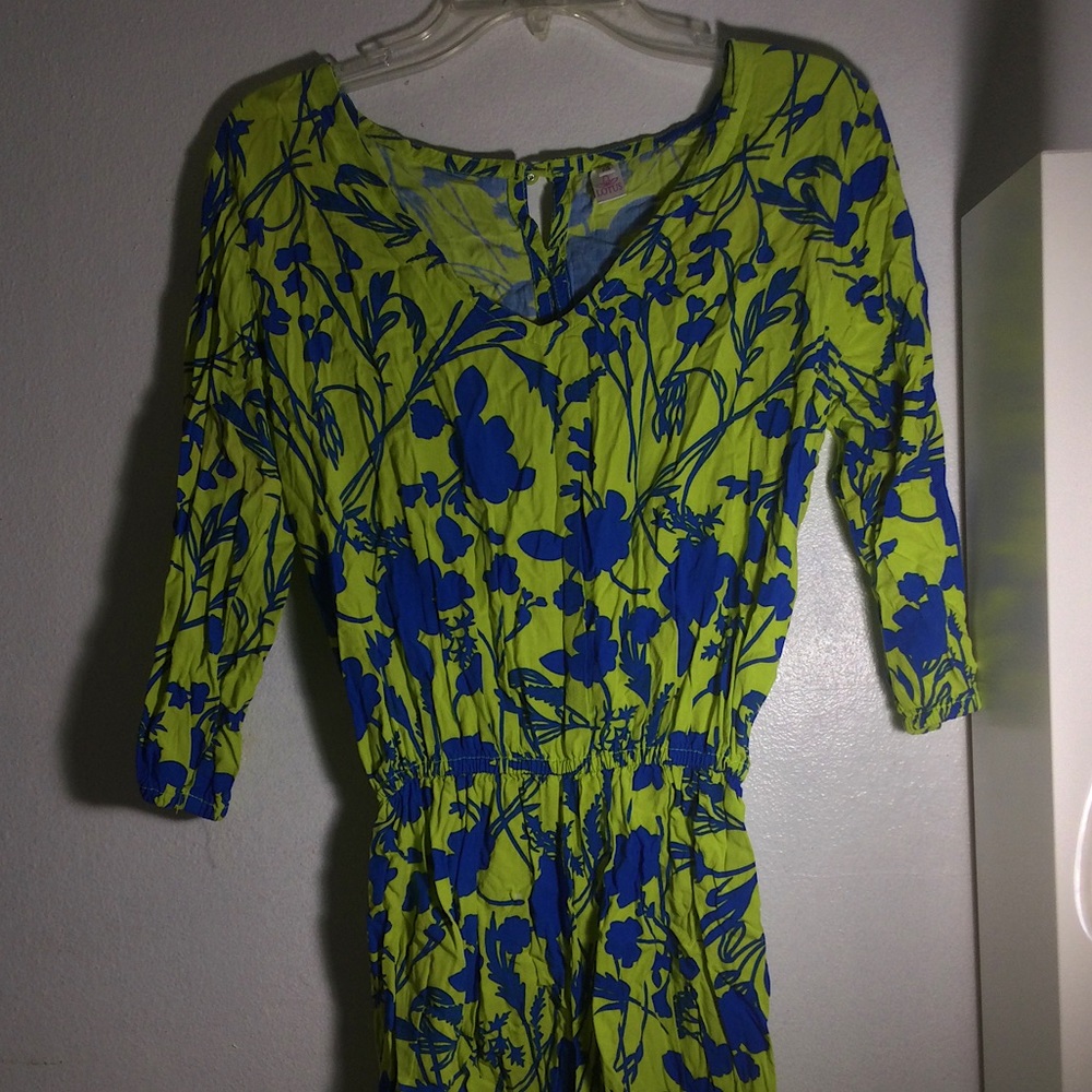 Green And Blue Flower Print Romper